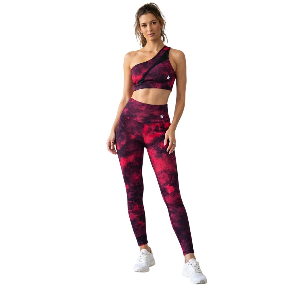 Rebel Athletic Pink Purple Tie Dye One Shoulder Sports Bra & Leggings Set‎ XS/S